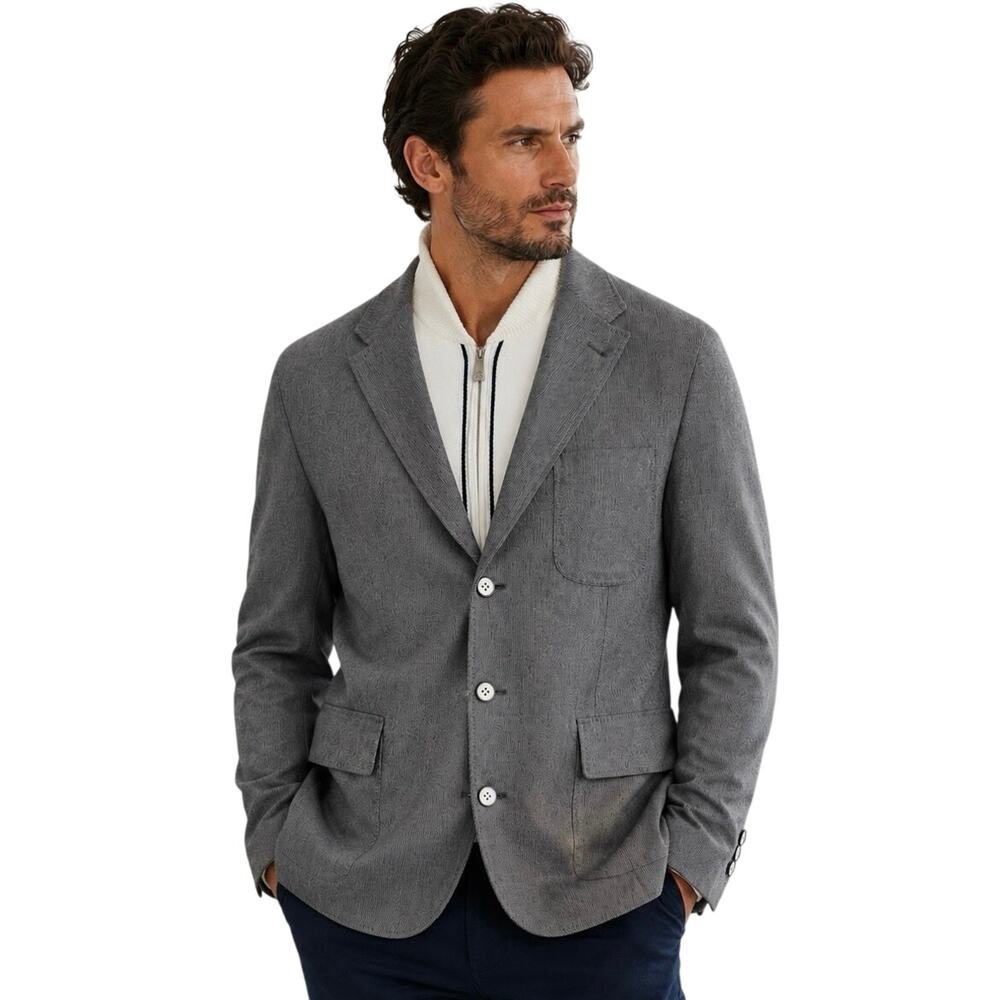 Corneliani ID Blazer Jacket Removable Bib US 42R EU 52 Italy Blue Grey Stripes